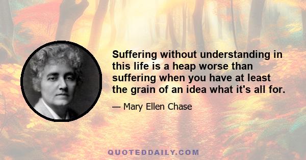 Suffering without understanding in this life is a heap worse than suffering when you have at least the grain of an idea what it's all for.