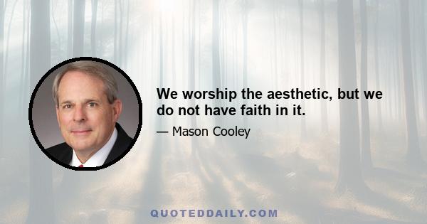 We worship the aesthetic, but we do not have faith in it.