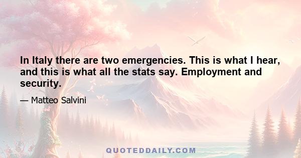 In Italy there are two emergencies. This is what I hear, and this is what all the stats say. Employment and security.