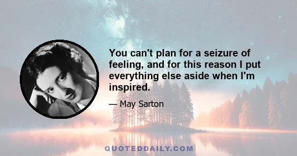 You can't plan for a seizure of feeling, and for this reason I put everything else aside when I'm inspired.