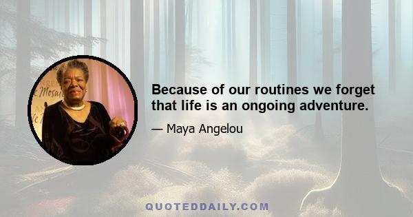 Because of our routines we forget that life is an ongoing adventure.