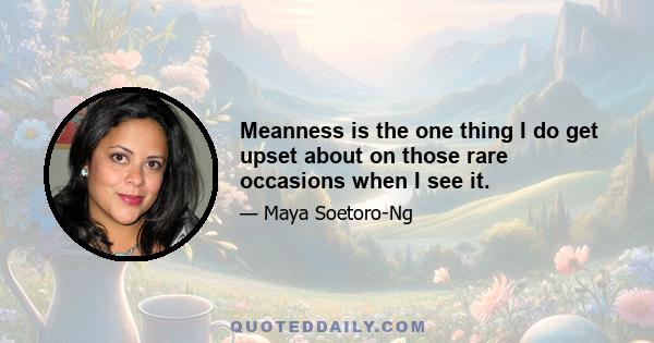 Meanness is the one thing I do get upset about on those rare occasions when I see it.