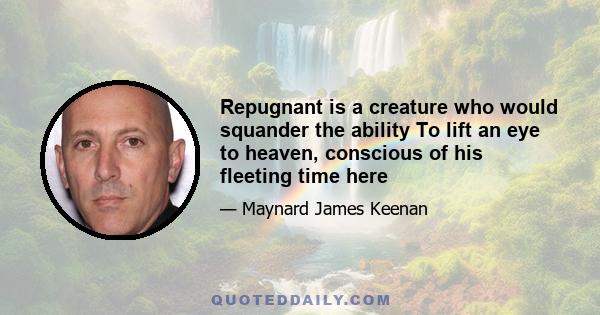 Repugnant is a creature who would squander the ability To lift an eye to heaven, conscious of his fleeting time here