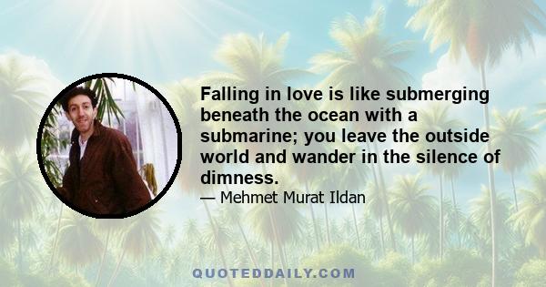 Falling in love is like submerging beneath the ocean with a submarine; you leave the outside world and wander in the silence of dimness.