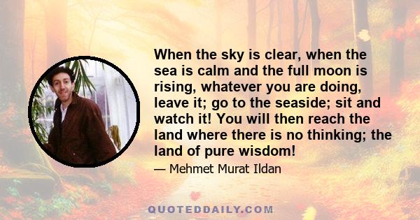 When the sky is clear, when the sea is calm and the full moon is rising, whatever you are doing, leave it; go to the seaside; sit and watch it! You will then reach the land where there is no thinking; the land of pure