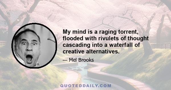 My mind is a raging torrent, flooded with rivulets of thought cascading into a waterfall of creative alternatives.