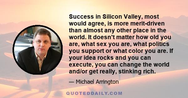 Success in Silicon Valley, most would agree, is more merit-driven than almost any other place in the world. It doesn't matter how old you are, what sex you are, what politics you support or what color you are. If your