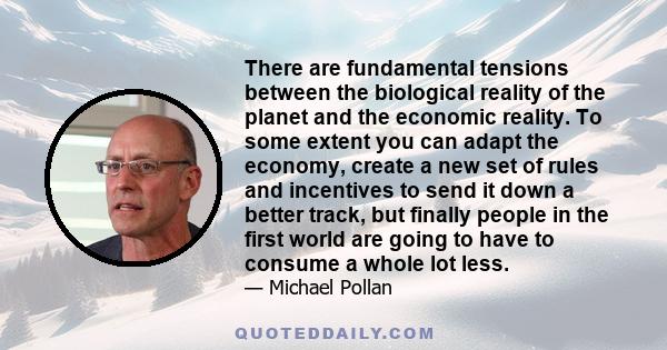 There are fundamental tensions between the biological reality of the planet and the economic reality. To some extent you can adapt the economy, create a new set of rules and incentives to send it down a better track,