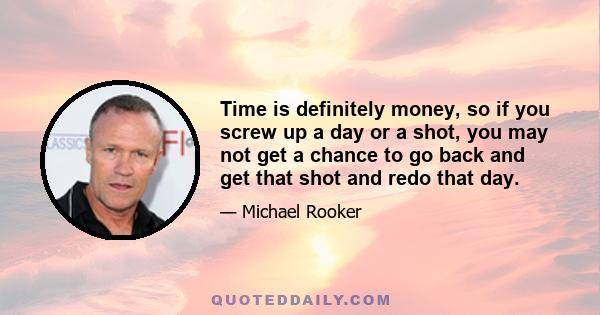 Time is definitely money, so if you screw up a day or a shot, you may not get a chance to go back and get that shot and redo that day.