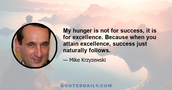 My hunger is not for success, it is for excellence. Because when you attain excellence, success just naturally follows.