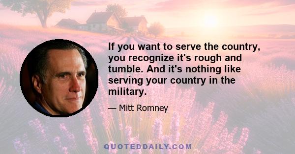 If you want to serve the country, you recognize it's rough and tumble. And it's nothing like serving your country in the military.