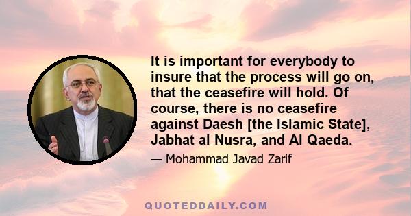 It is important for everybody to insure that the process will go on, that the ceasefire will hold. Of course, there is no ceasefire against Daesh [the Islamic State], Jabhat al Nusra, and Al Qaeda.