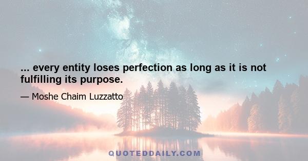 ... every entity loses perfection as long as it is not fulfilling its purpose.