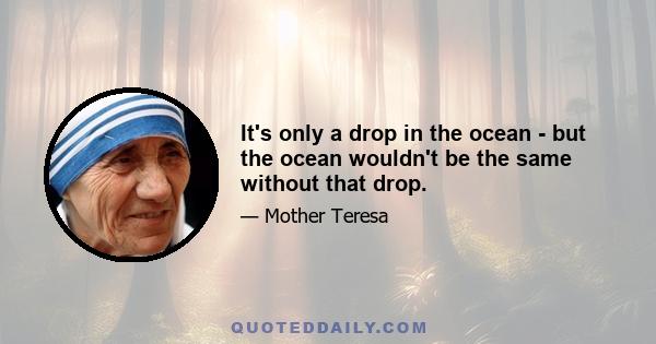 It's only a drop in the ocean - but the ocean wouldn't be the same without that drop.