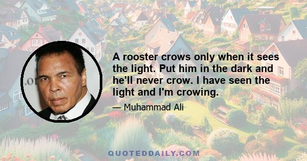 A rooster crows only when it sees the light. Put him in the dark and he'll never crow. I have seen the light and I'm crowing.