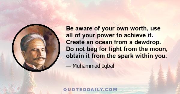 Be aware of your own worth, use all of your power to achieve it. Create an ocean from a dewdrop. Do not beg for light from the moon, obtain it from the spark within you.