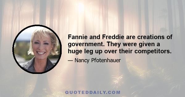 Fannie and Freddie are creations of government. They were given a huge leg up over their competitors.