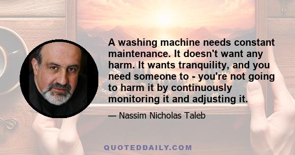 A washing machine needs constant maintenance. It doesn't want any harm. It wants tranquility, and you need someone to - you're not going to harm it by continuously monitoring it and adjusting it.