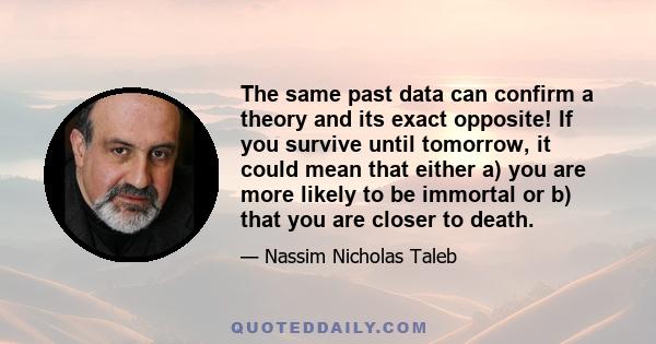 The same past data can confirm a theory and its exact opposite! If you survive until tomorrow, it could mean that either a) you are more likely to be immortal or b) that you are closer to death.