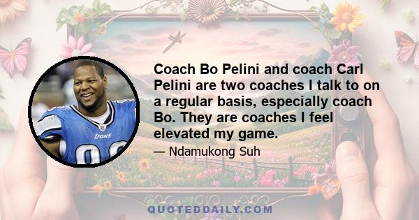 Coach Bo Pelini and coach Carl Pelini are two coaches I talk to on a regular basis, especially coach Bo. They are coaches I feel elevated my game.