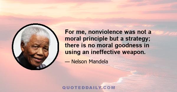 For me, nonviolence was not a moral principle but a strategy; there is no moral goodness in using an ineffective weapon.