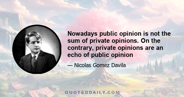 Nowadays public opinion is not the sum of private opinions. On the contrary, private opinions are an echo of public opinion