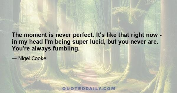 The moment is never perfect. It's like that right now - in my head I'm being super lucid, but you never are. You're always fumbling.