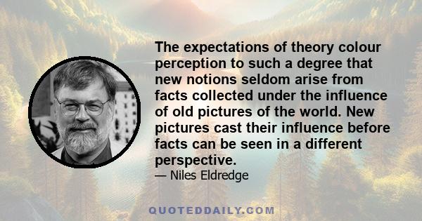 The expectations of theory colour perception to such a degree that new notions seldom arise from facts collected under the influence of old pictures of the world. New pictures cast their influence before facts can be