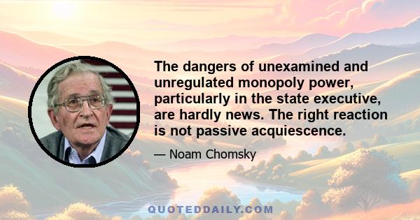 The dangers of unexamined and unregulated monopoly power, particularly in the state executive, are hardly news. The right reaction is not passive acquiescence.