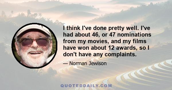 I think I've done pretty well. I've had about 46, or 47 nominations from my movies, and my films have won about 12 awards, so I don't have any complaints.