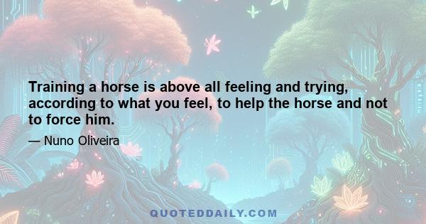 Training a horse is above all feeling and trying, according to what you feel, to help the horse and not to force him.