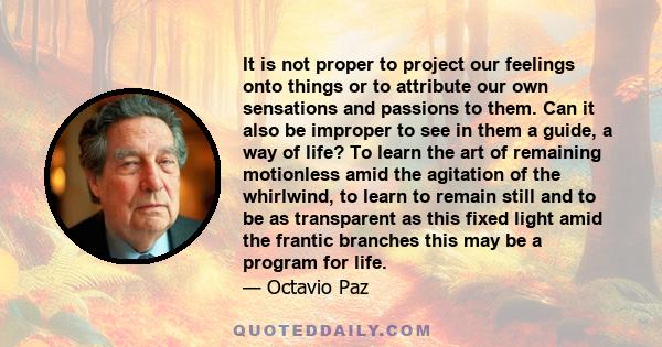 It is not proper to project our feelings onto things or to attribute our own sensations and passions to them. Can it also be improper to see in them a guide, a way of life? To learn the art of remaining motionless amid