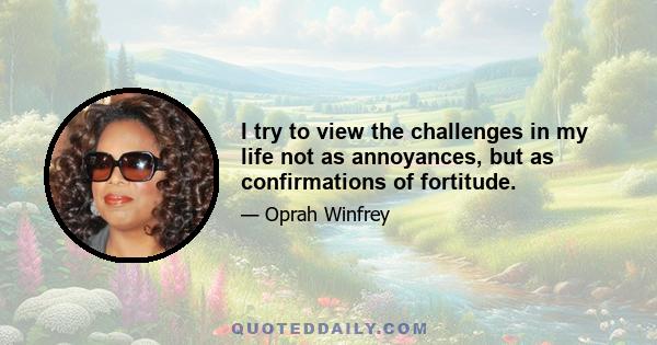 I try to view the challenges in my life not as annoyances, but as confirmations of fortitude.
