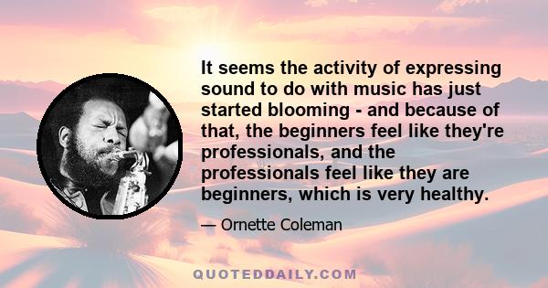 It seems the activity of expressing sound to do with music has just started blooming - and because of that, the beginners feel like they're professionals, and the professionals feel like they are beginners, which is