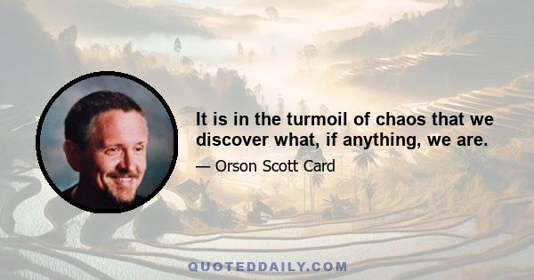 It is in the turmoil of chaos that we discover what, if anything, we are.