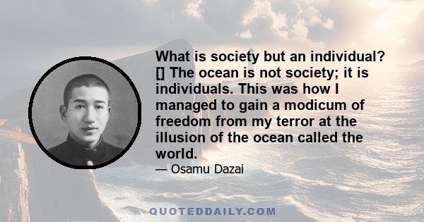 What is society but an individual? [] The ocean is not society; it is individuals. This was how I managed to gain a modicum of freedom from my terror at the illusion of the ocean called the world.