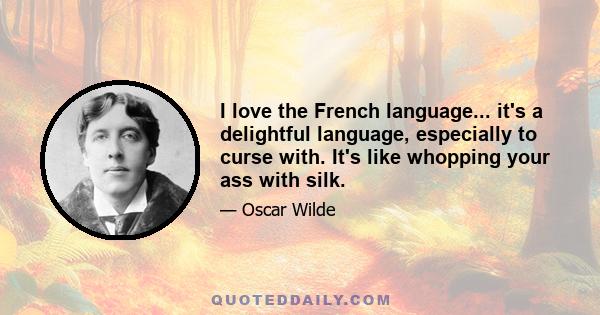 I love the French language... it's a delightful language, especially to curse with. It's like whopping your ass with silk.