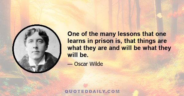 One of the many lessons that one learns in prison is, that things are what they are and will be what they will be.