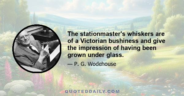 The stationmaster's whiskers are of a Victorian bushiness and give the impression of having been grown under glass.