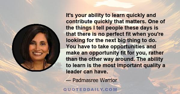 It's your ability to learn quickly and contribute quickly that matters. One of the things I tell people these days is that there is no perfect fit when you're looking for the next big thing to do. You have to take