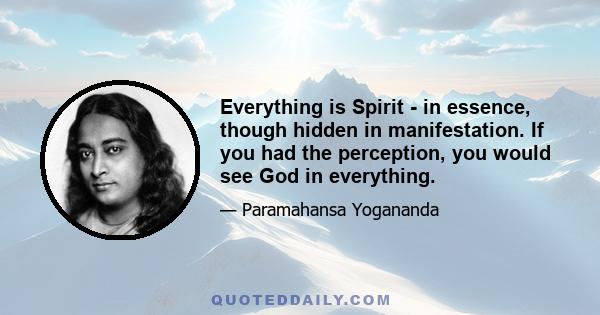 Everything is Spirit - in essence, though hidden in manifestation. If you had the perception, you would see God in everything.