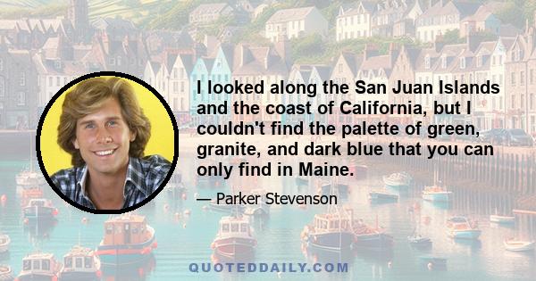 I looked along the San Juan Islands and the coast of California, but I couldn't find the palette of green, granite, and dark blue that you can only find in Maine.