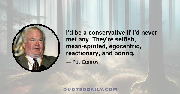 I'd be a conservative if I'd never met any. They're selfish, mean-spirited, egocentric, reactionary, and boring.