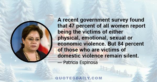 A recent government survey found that 47 percent of all women report being the victims of either physical, emotional, sexual or economic violence. But 84 percent of those who are victims of domestic violence remain