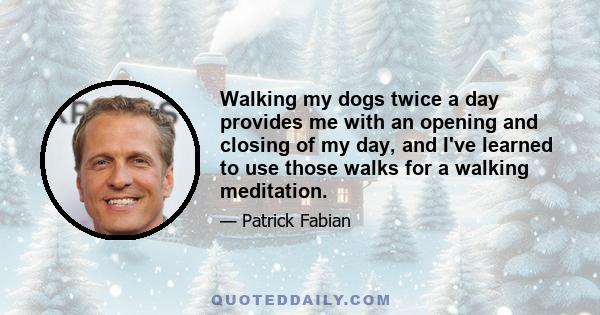 Walking my dogs twice a day provides me with an opening and closing of my day, and I've learned to use those walks for a walking meditation, which had never occurred to me until a friend gave me Wherever You Go, There