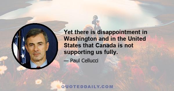 Yet there is disappointment in Washington and in the United States that Canada is not supporting us fully.