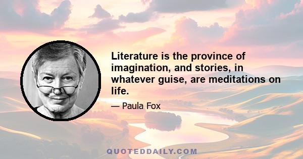 Literature is the province of imagination, and stories, in whatever guise, are meditations on life.