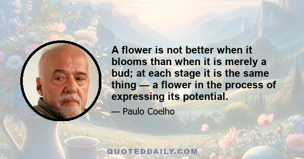 A flower is not better when it blooms than when it is merely a bud; at each stage it is the same thing — a flower in the process of expressing its potential.