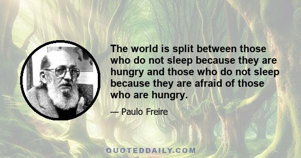 The world is split between those who do not sleep because they are hungry and those who do not sleep because they are afraid of those who are hungry.