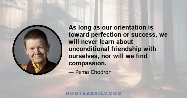 As long as our orientation is toward perfection or success, we will never learn about unconditional friendship with ourselves, nor will we find compassion.